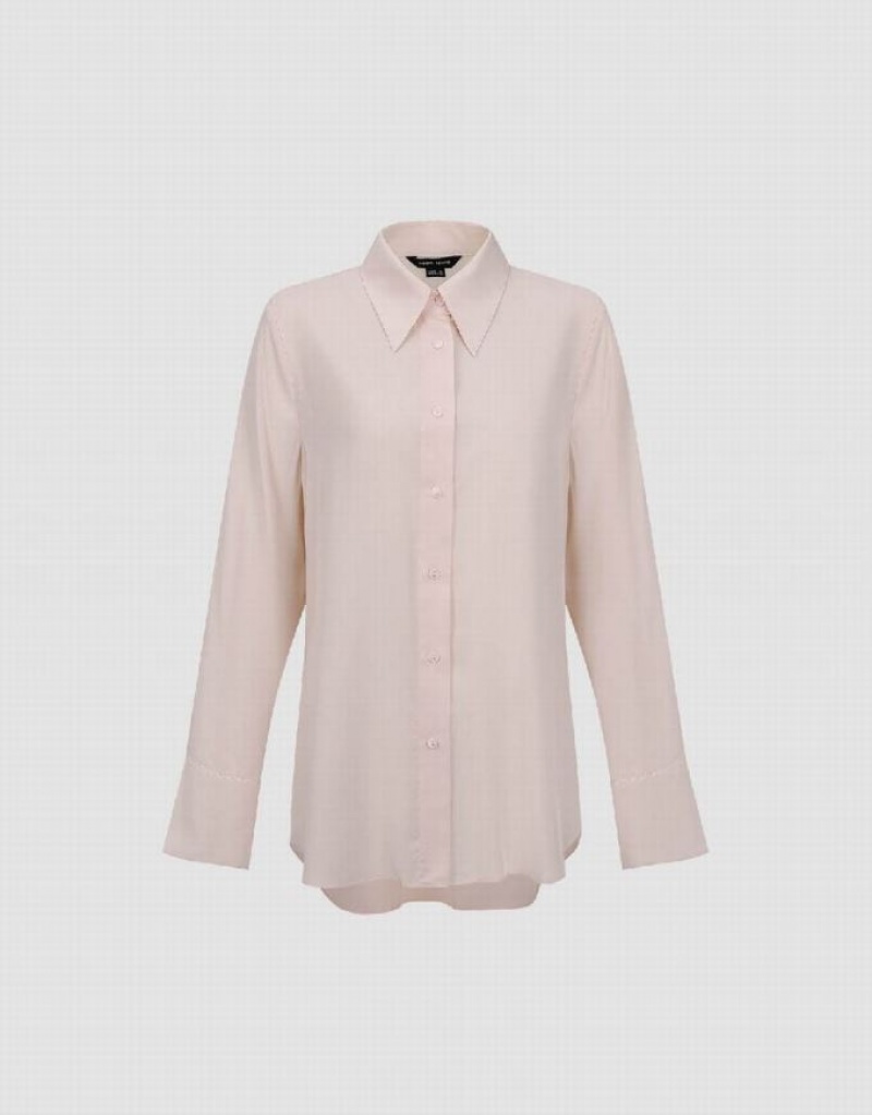 Pink Urban Revivo Button Up Straight Women's Shirts | 25618YNFL