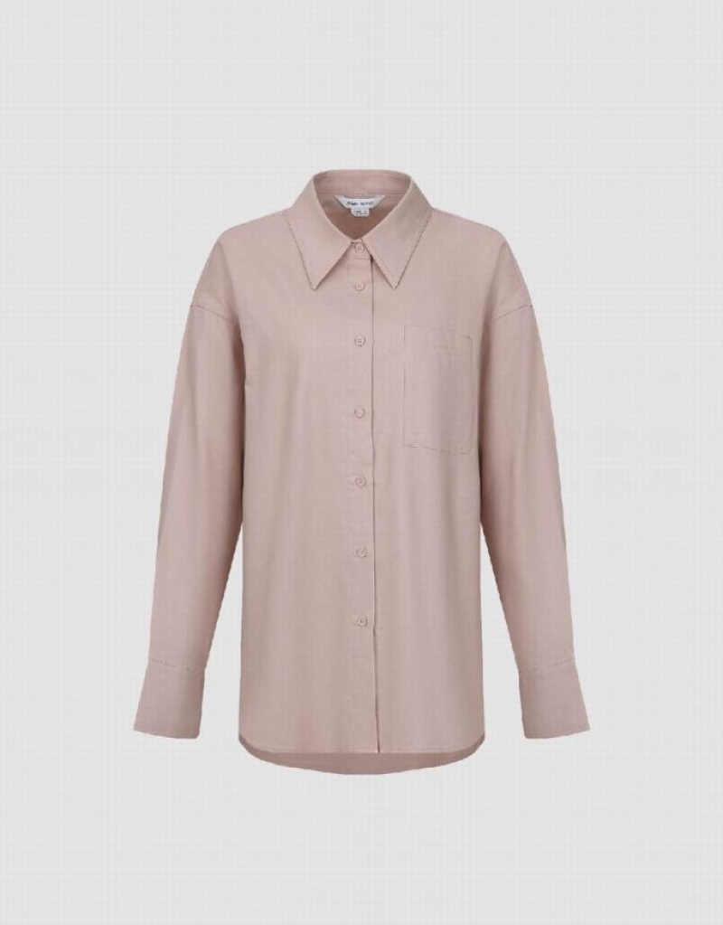 Pink Urban Revivo Button Up Straight Women's Shirts | 62780QKIB