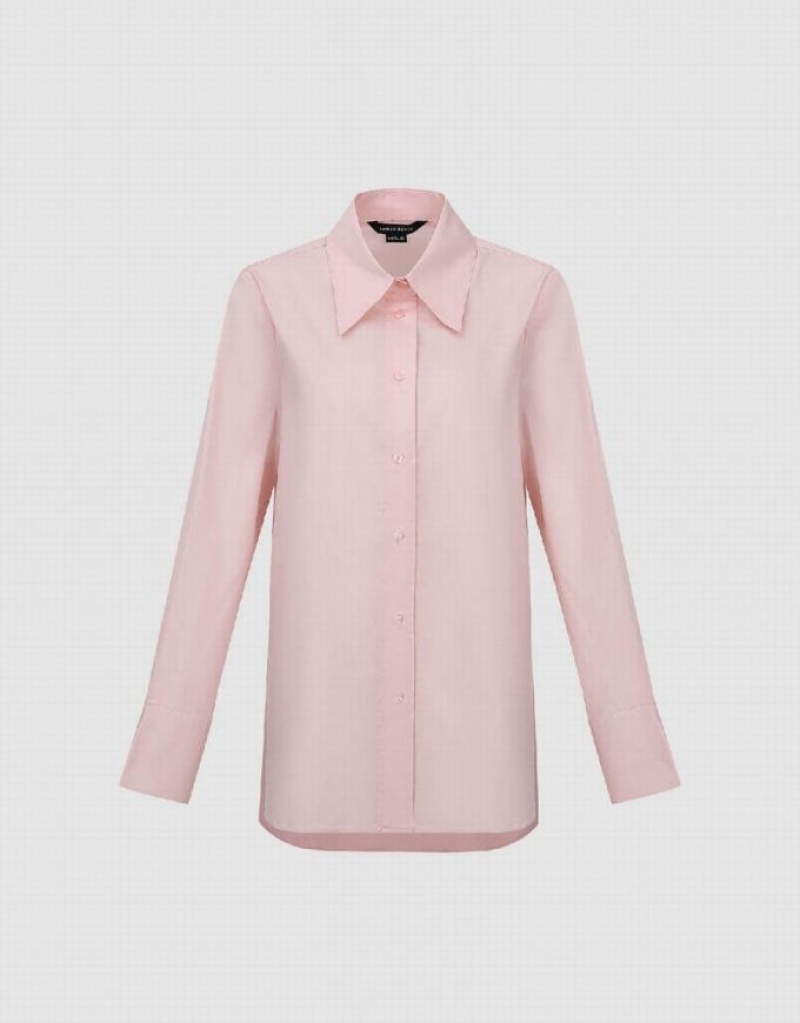 Pink Urban Revivo Button Up Straight Women's Shirts | 82674XOKY