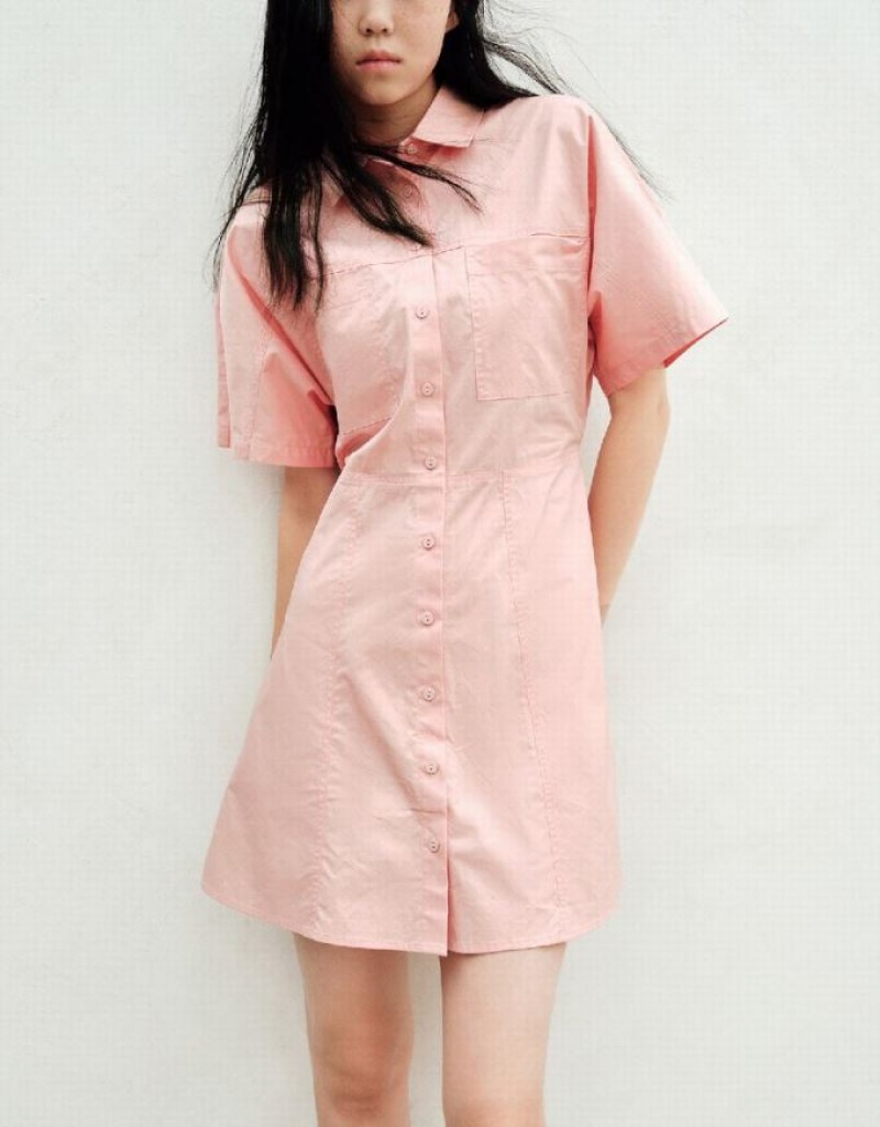 Pink Urban Revivo Button Up Women's Shirt Dress | 39247WSOQ