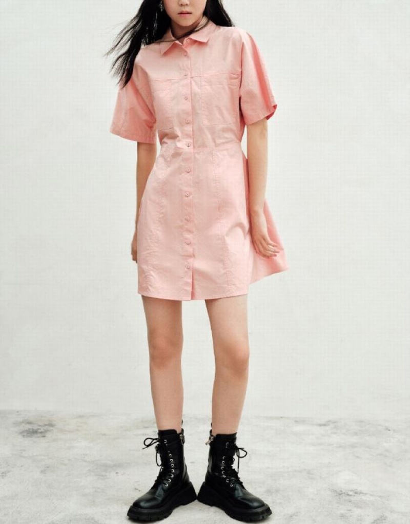 Pink Urban Revivo Button Up Women's Shirt Dress | 39247WSOQ