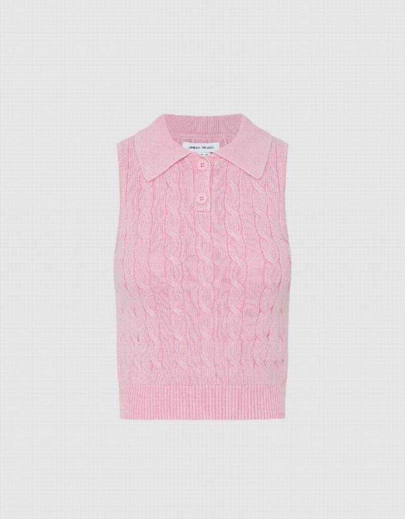 Pink Urban Revivo Cable Knitted Women's Cardigan | 94120KVTS