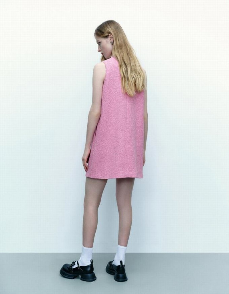 Pink Urban Revivo Crew Neck A-Line Women's Dress | 47513TDVN