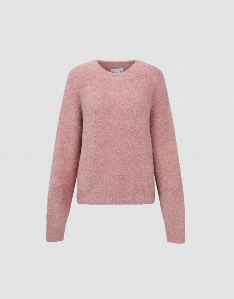 Pink Urban Revivo Crew Neck Knitted Women's Cardigan | 07924YDHW