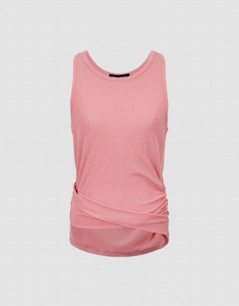 Pink Urban Revivo Crew Neck Knitted Women's Tank Top | 53984AOLN