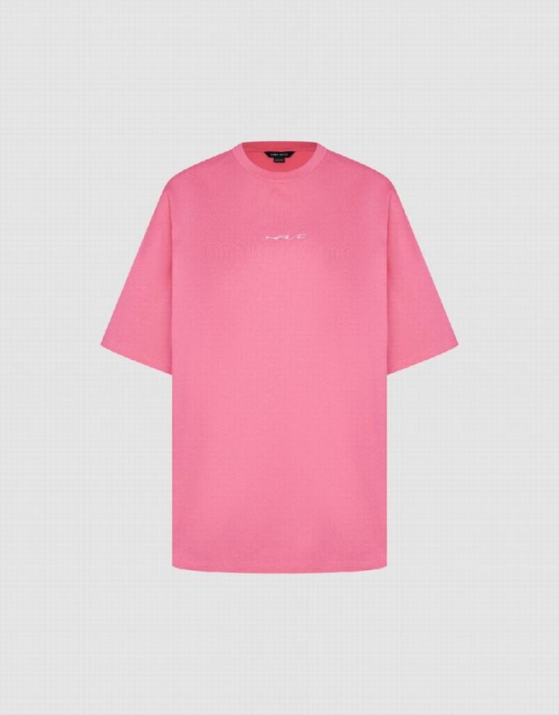 Pink Urban Revivo Crew Neck Loose Women's T-Shirts | 03785BUVR