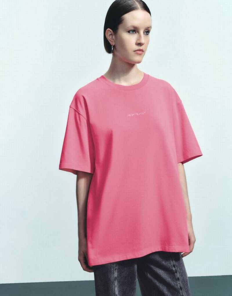 Pink Urban Revivo Crew Neck Loose Women's T-Shirts | 03785BUVR