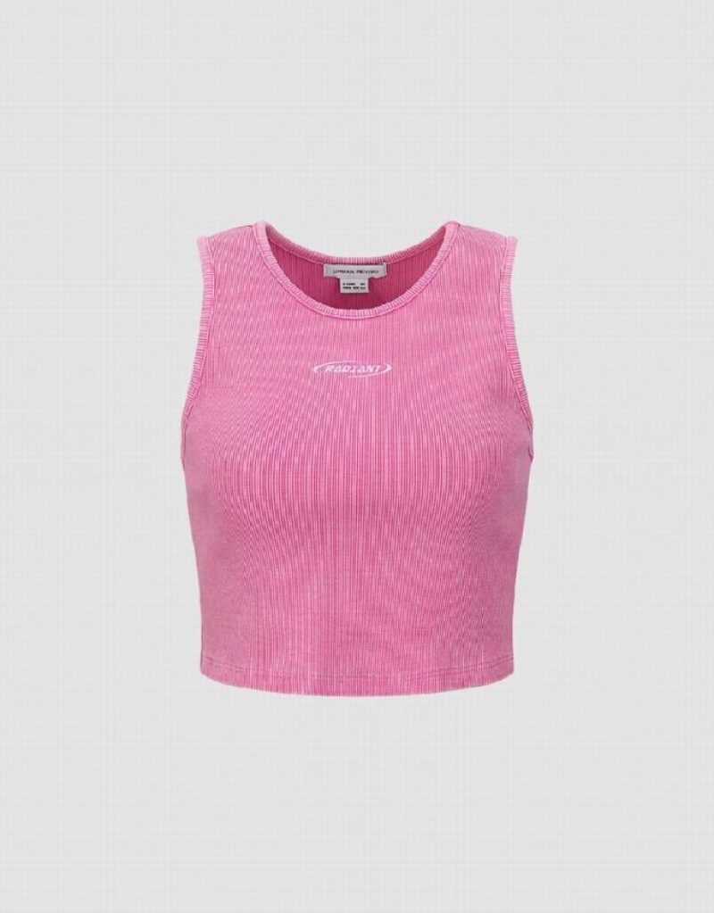 Pink Urban Revivo Crew Neck Women\'s Tank Top | 90578SQKX