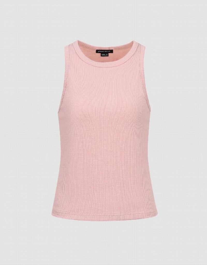 Pink Urban Revivo Crew Neck Women's Tank Top | 37860ZBHD