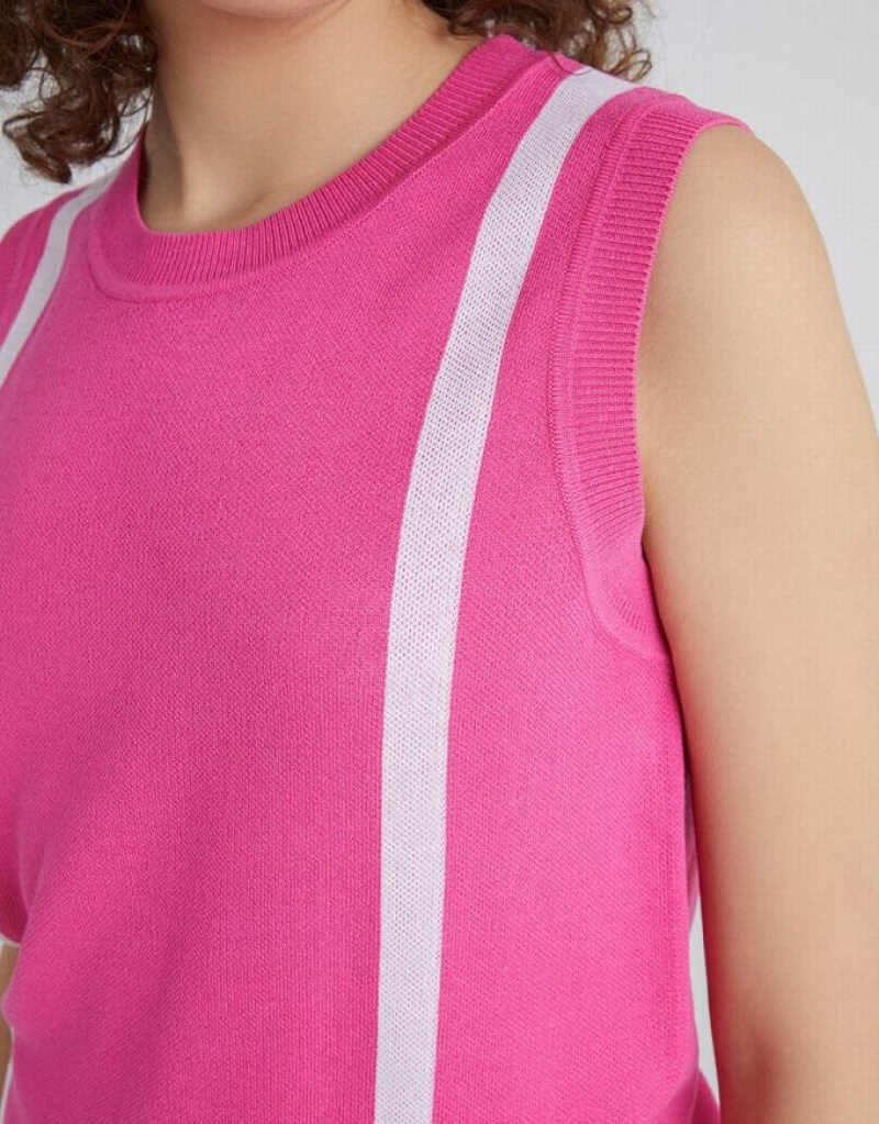 Pink Urban Revivo Crew Neck Women's Tank Top | 93450EMDG