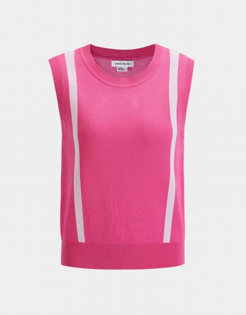 Pink Urban Revivo Crew Neck Women\'s Tank Top | 93450EMDG