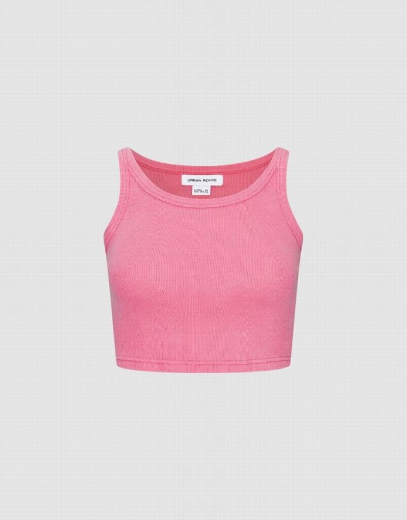 Pink Urban Revivo Cropped Women's Tank Top | 94817ABFP