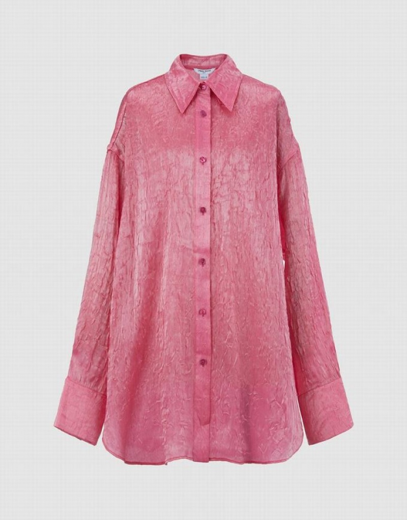 Pink Urban Revivo Crumpled Effect Loose Women's Shirts | 94283PUAJ