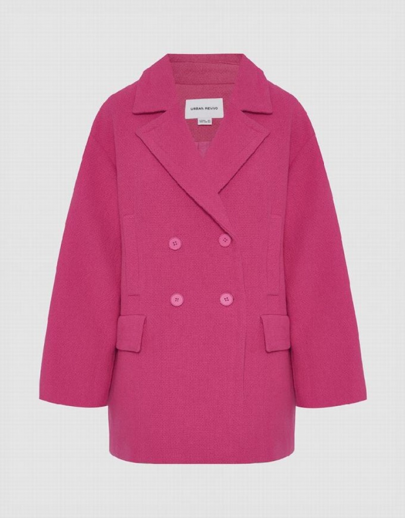 Pink Urban Revivo Double Breasted Long Women's Coats | 81736DEAN