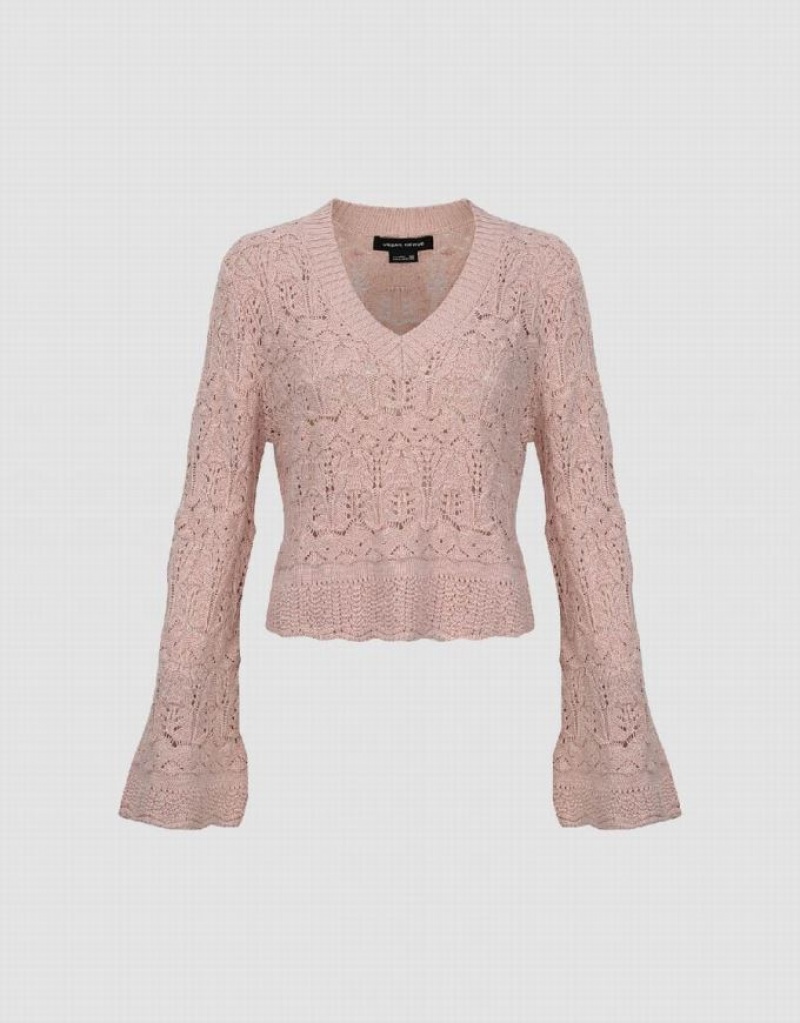 Pink Urban Revivo Drop Shoulder Sleeve V-Neck Knitted Women's Cardigan | 37916FKAP