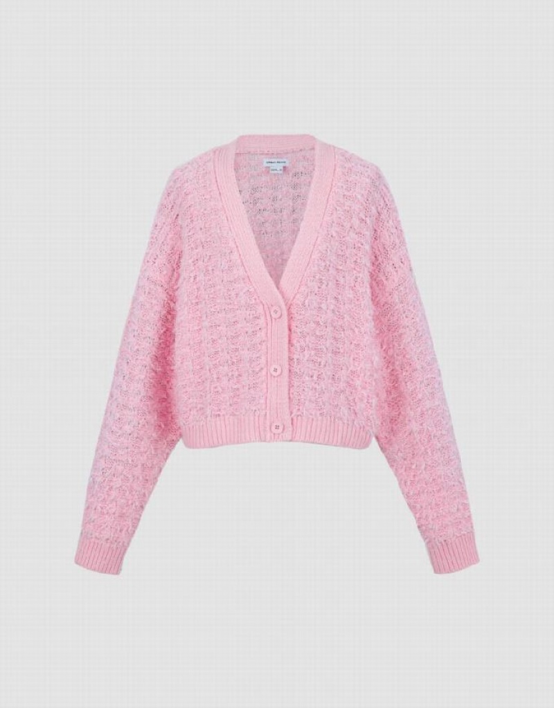 Pink Urban Revivo Drop Shoulder Sleeve V-Neck Knitted Women's Cardigan | 43715ILXV