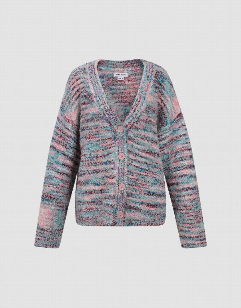 Pink Urban Revivo Drop Shoulder Sleeve Knitted Women's Cardigan | 95316NJIA