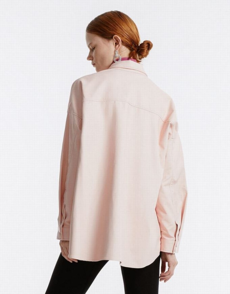 Pink Urban Revivo Faux Women's Leather Jackets | 31952ZWME