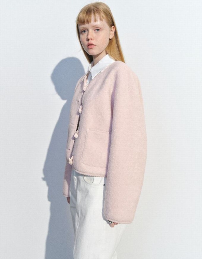 Pink Urban Revivo Furry Straight Women's Jacket | 25043KNDA