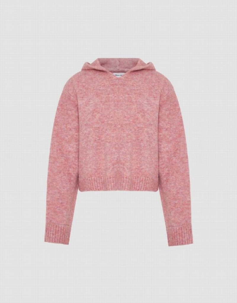 Pink Urban Revivo Hooded Loose Knitted Women's Cardigan | 26718DFOK