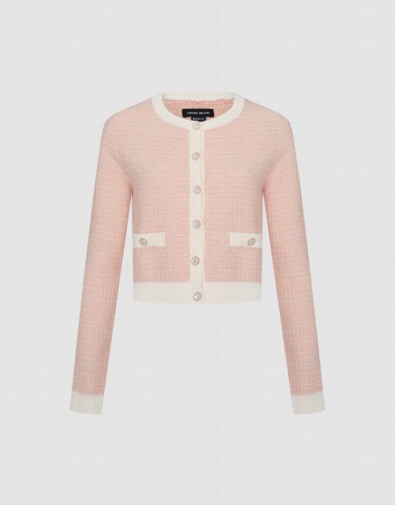 Pink Urban Revivo Knitted With Faux Pearl Buttons Women's Cardigan | 23715ZXWI