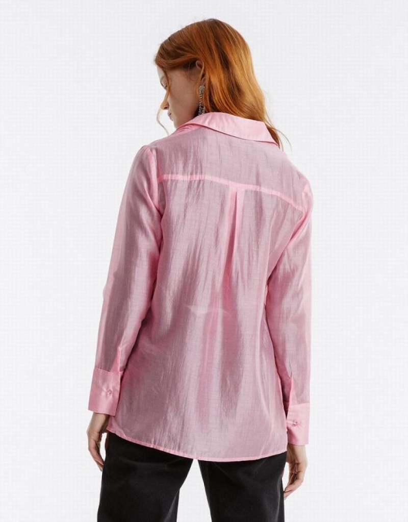 Pink Urban Revivo Patch Pocket Women's Shirts | 53019XKPH