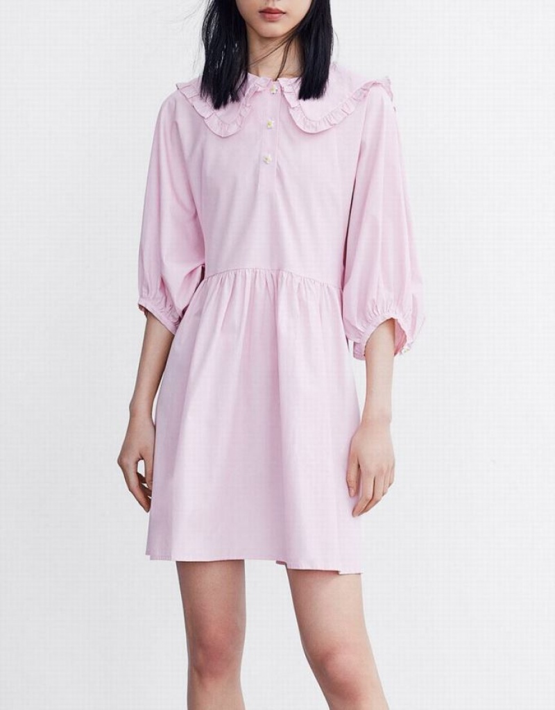 Pink Urban Revivo Plain Statement Collar Skater Women's Casual Dress | 38209KMFR