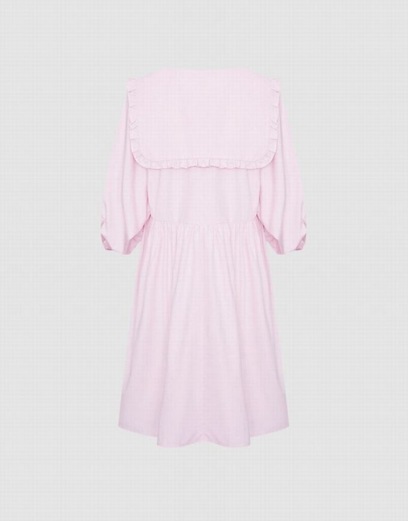 Pink Urban Revivo Plain Statement Collar Skater Women's Casual Dress | 38209KMFR