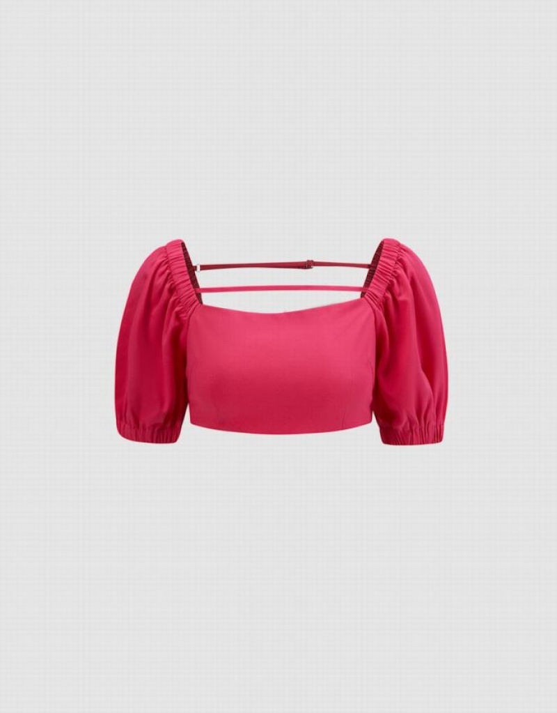 Pink Urban Revivo Puff Sleeve Crop Women\'s T-Shirts | 41890XPZS