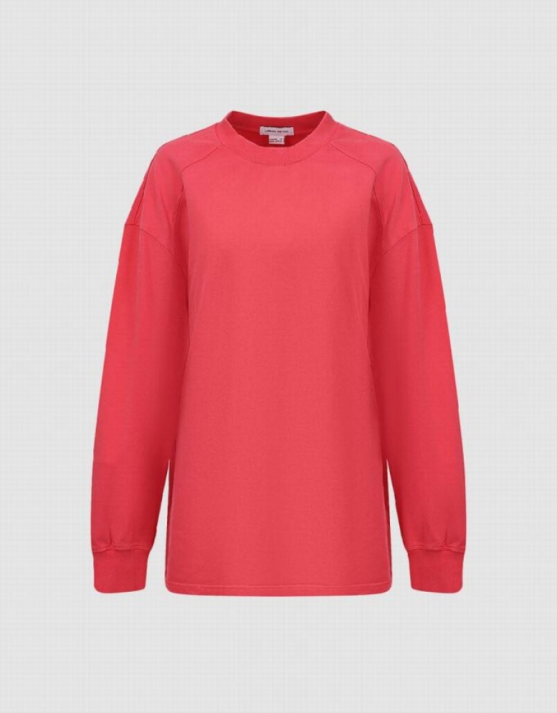 Pink Urban Revivo Raglan Sleeve Crew Neck Loose Women's Sweatshirts | 19824OKBH