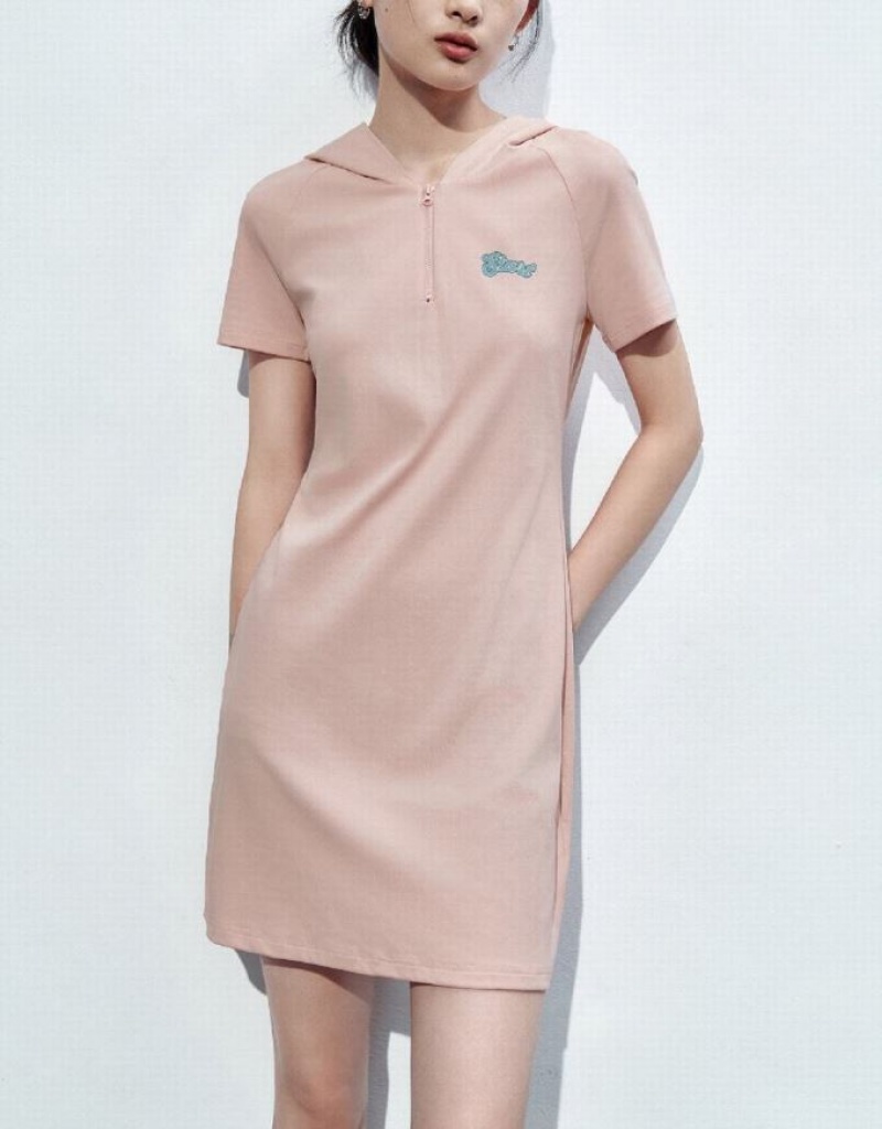 Pink Urban Revivo Raglan Sleeve Hooded Skinny Women's Dress | 14325TKCW