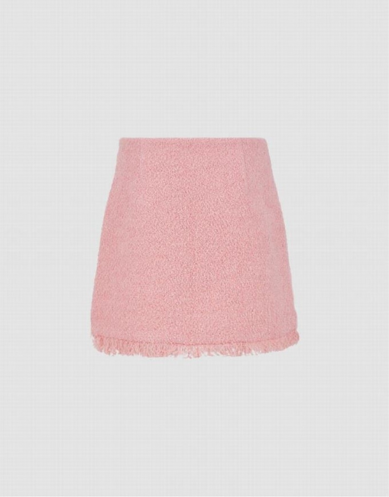 Pink Urban Revivo Raw Hem Tweed Mini A-Line Women's Skirts | 18972XWUB