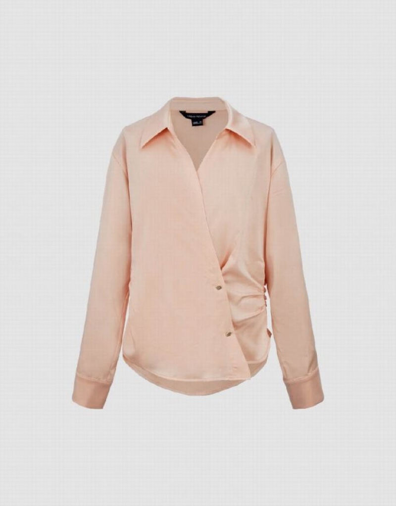 Pink Urban Revivo Ruched Thin Women's Shirts | 27819KHZV