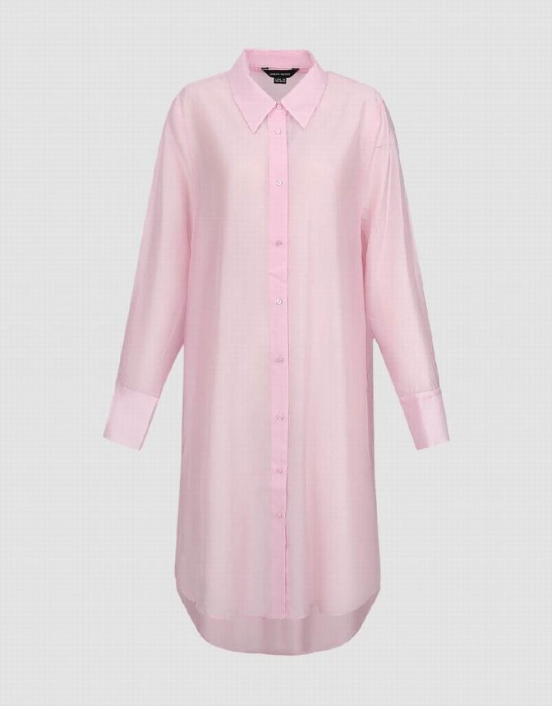 Pink Urban Revivo Sheer Long Straight Women's Shirts | 04239SUQY