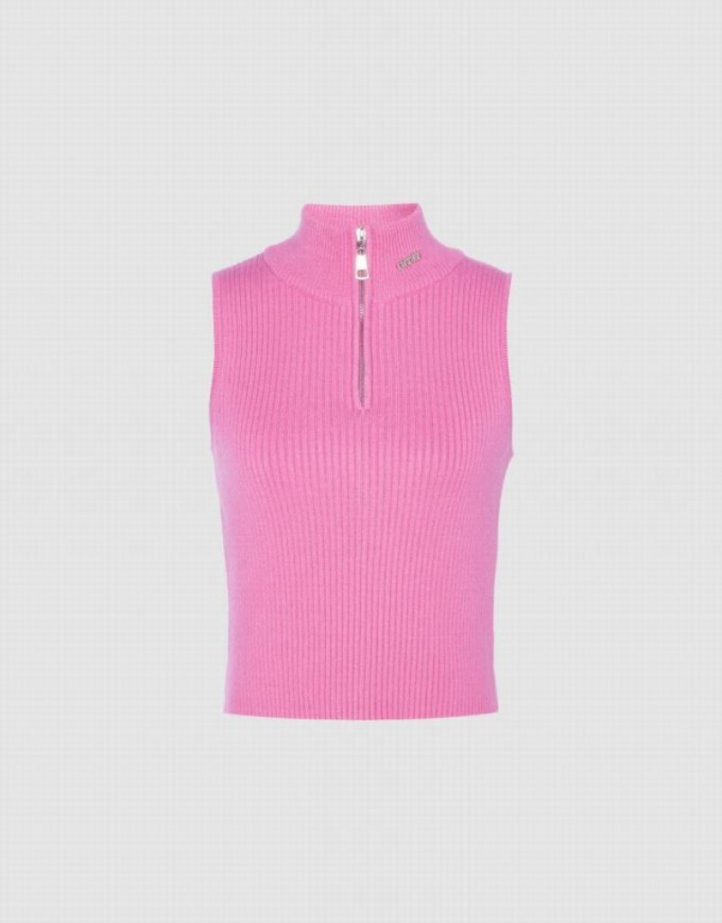 Pink Urban Revivo Sleeveless Knitted Top Women\'s Cardigan | 93026FDHJ