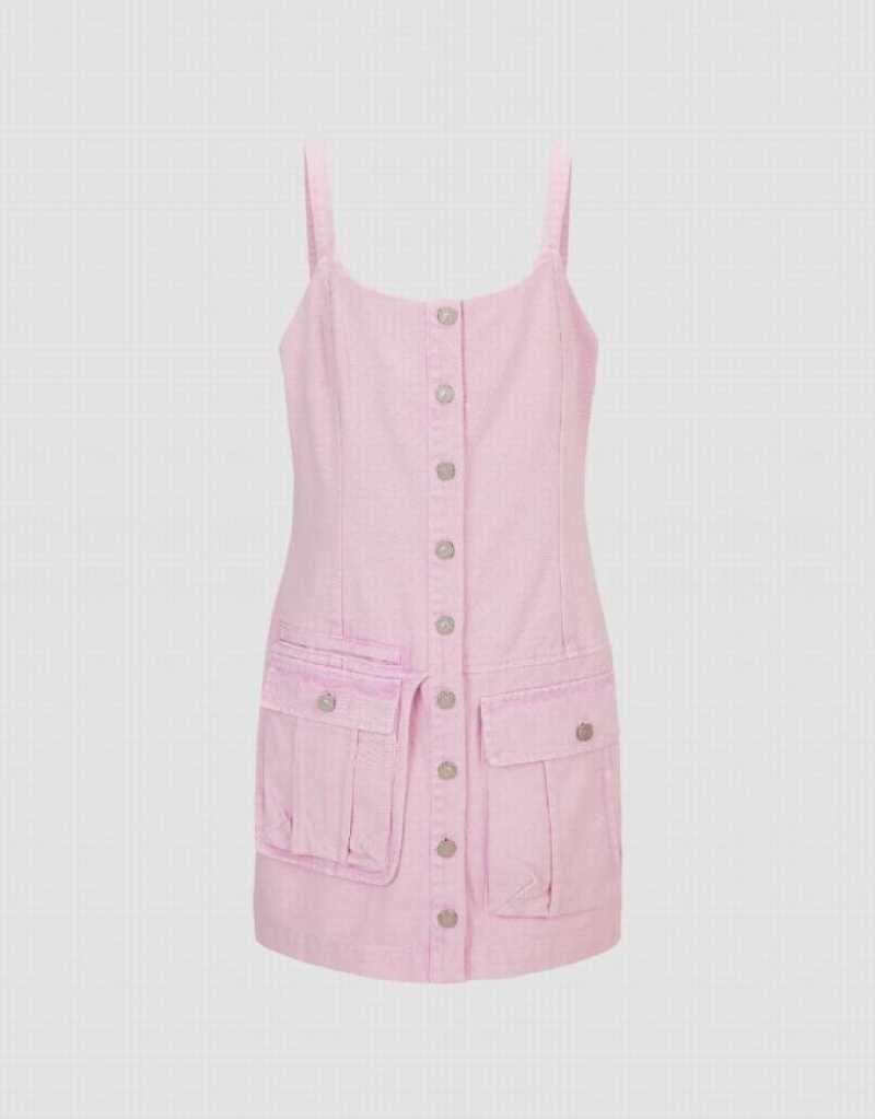 Pink Urban Revivo Sleeveless Mini Women's Denim Dress | 29873DAUJ