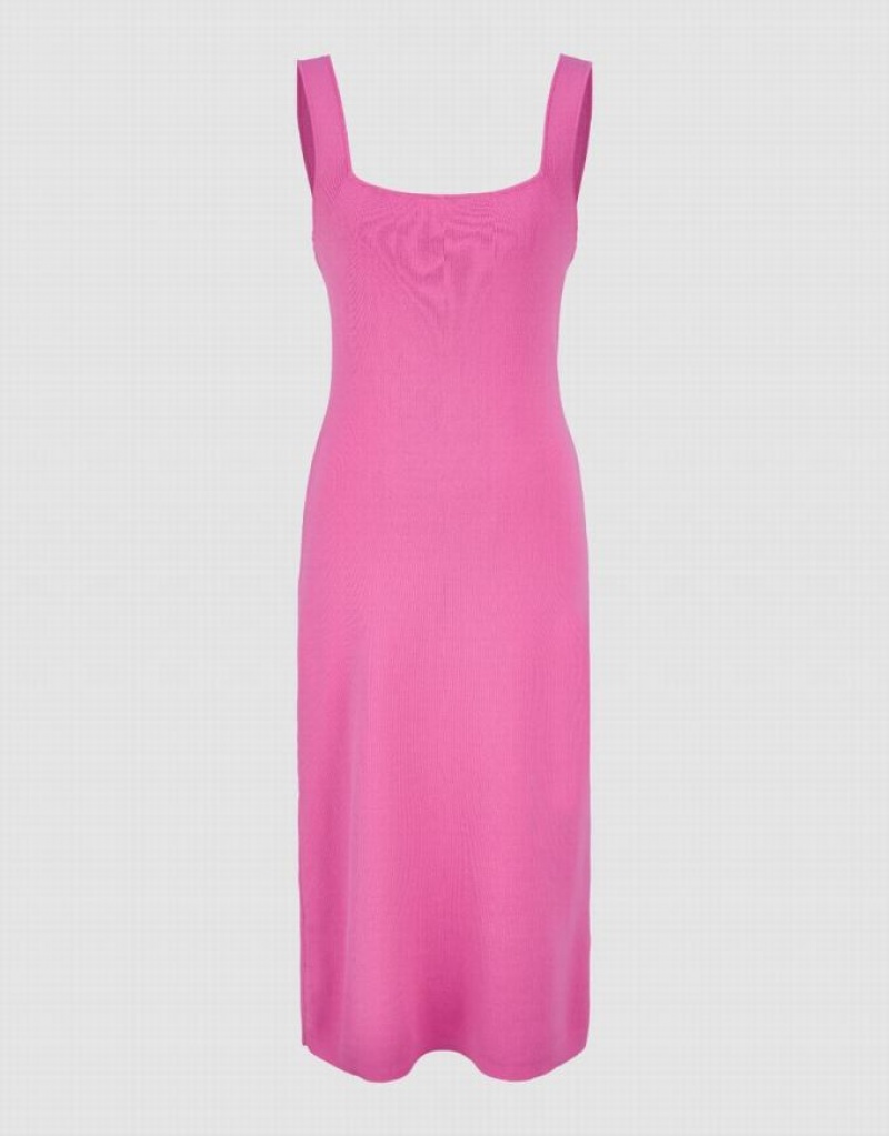 Pink Urban Revivo Sleeveless Square-cut Collar Women's Knitted Dress | 59142ECIH