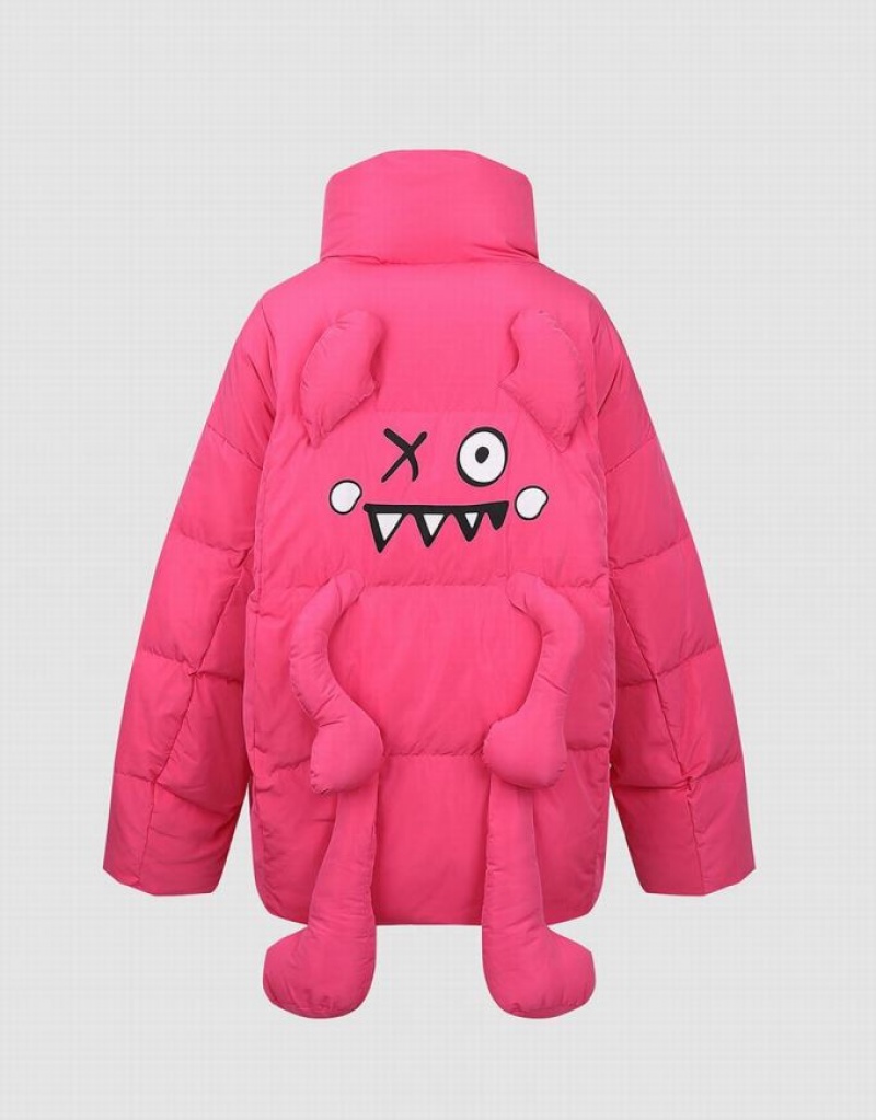 Pink Urban Revivo Stand Collar Women's Puffer Jacket | 91320YXGH