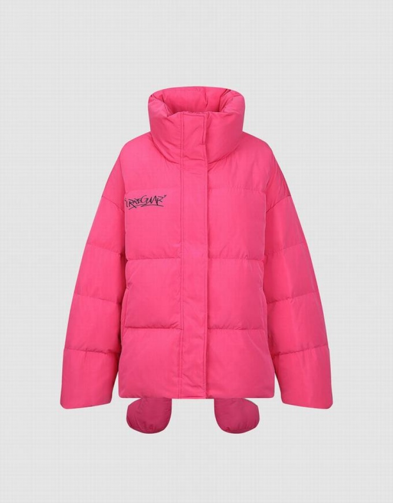 Pink Urban Revivo Stand Collar Women's Puffer Jacket | 91320YXGH