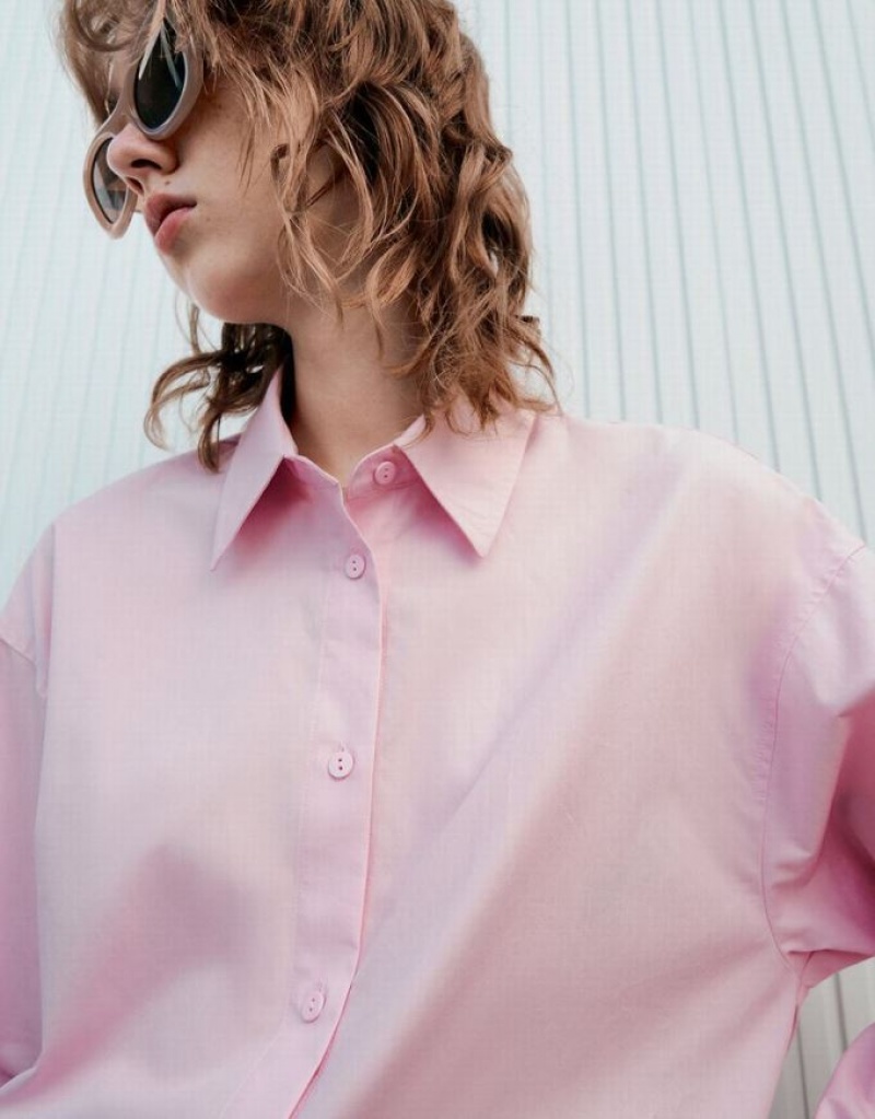 Pink Urban Revivo Standard Sleeve Button Up Women's Shirts | 19547TLDG