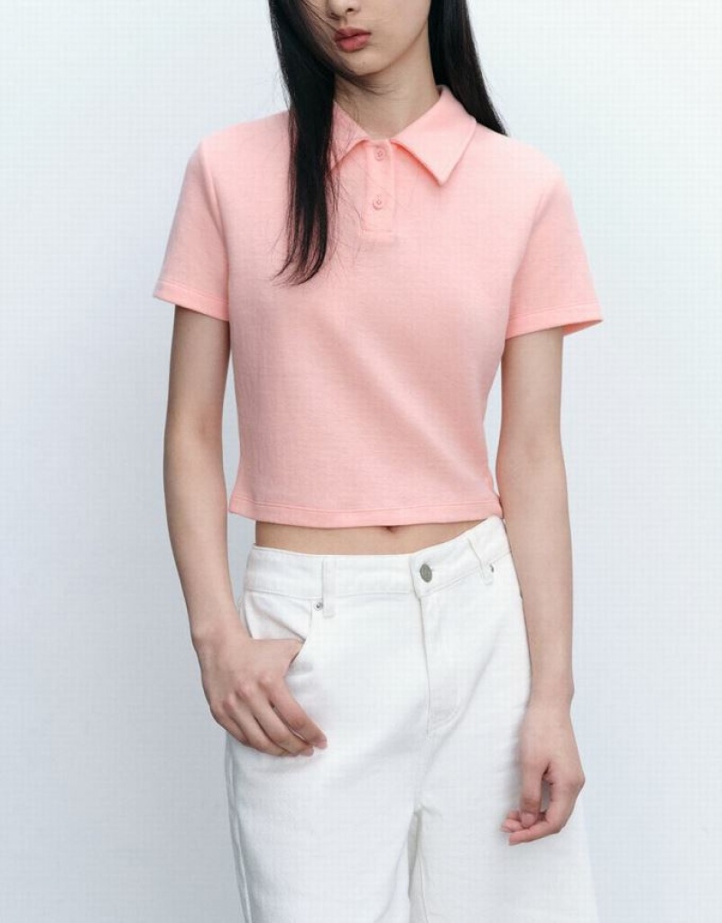 Pink Urban Revivo Standard Sleeve Straight Women's Polo Shirts | 68413IBRD