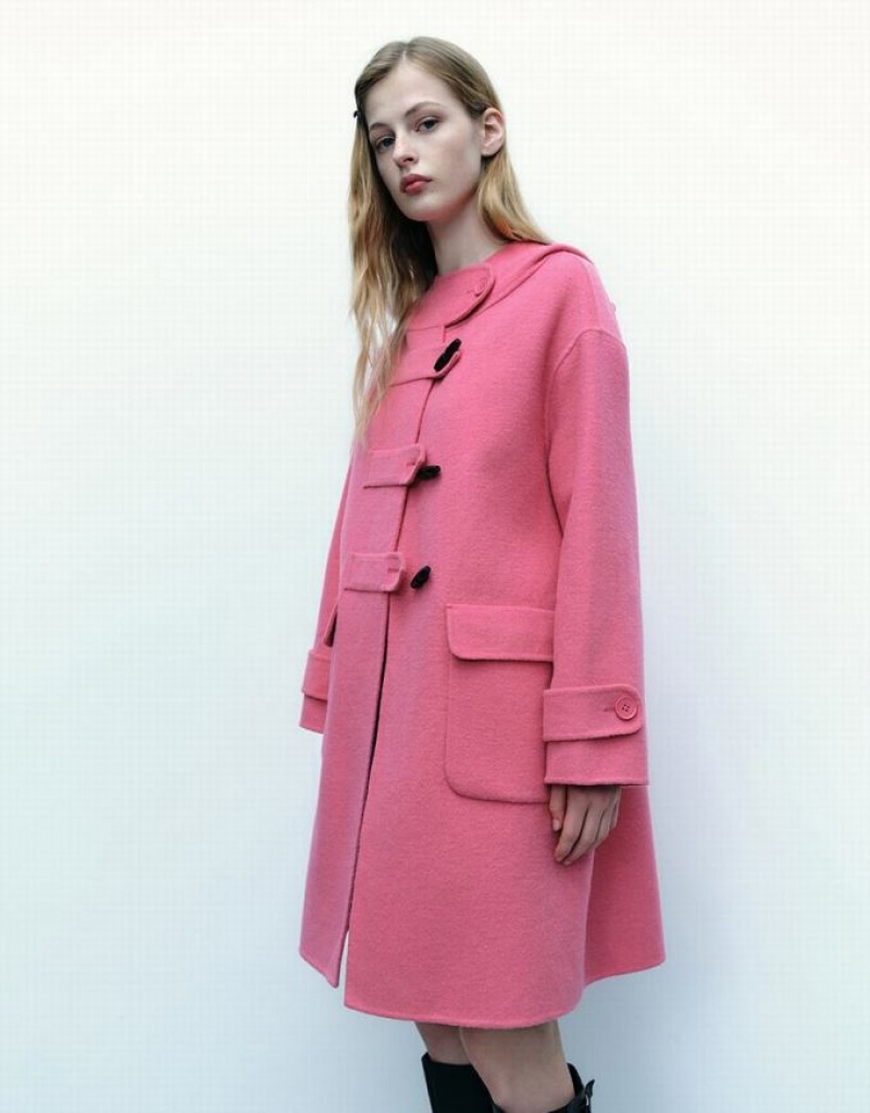 Pink Urban Revivo Straight Longline Woolen Women's Coats | 71620ELSO