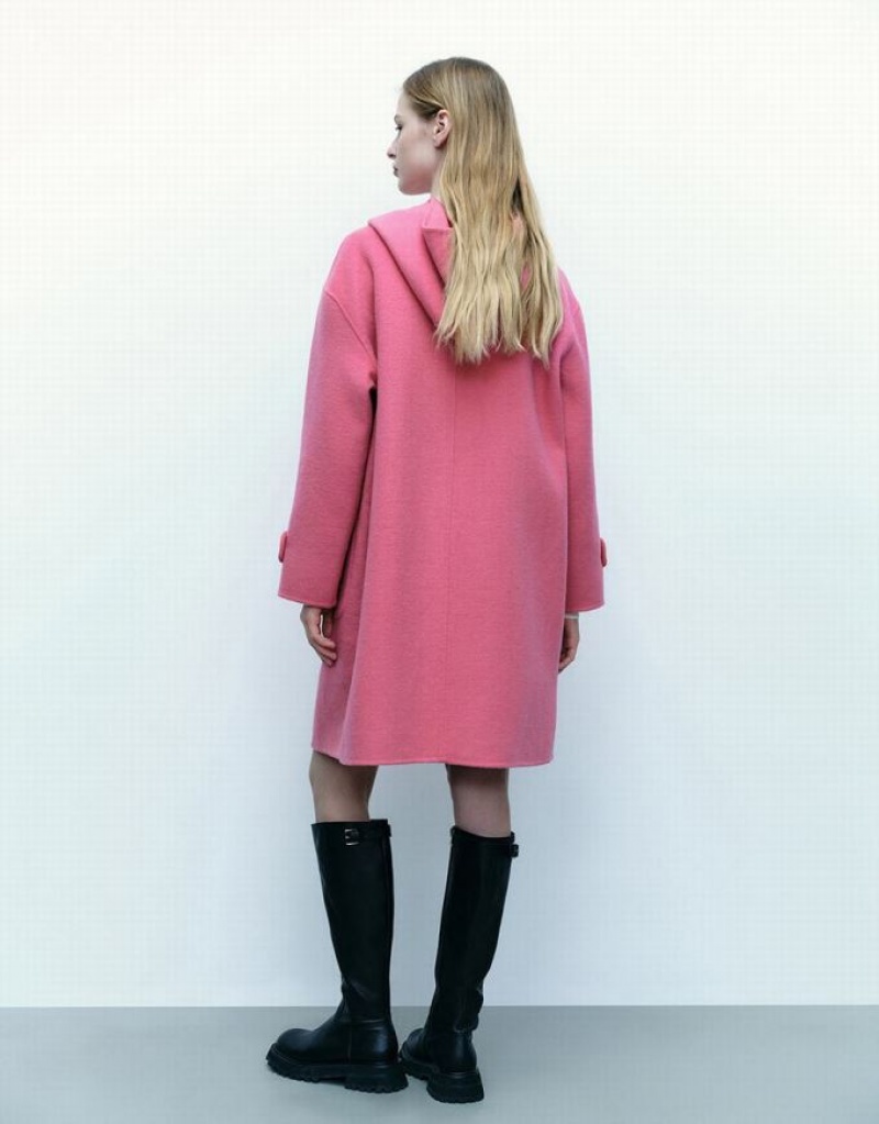 Pink Urban Revivo Straight Longline Woolen Women's Coats | 71620ELSO