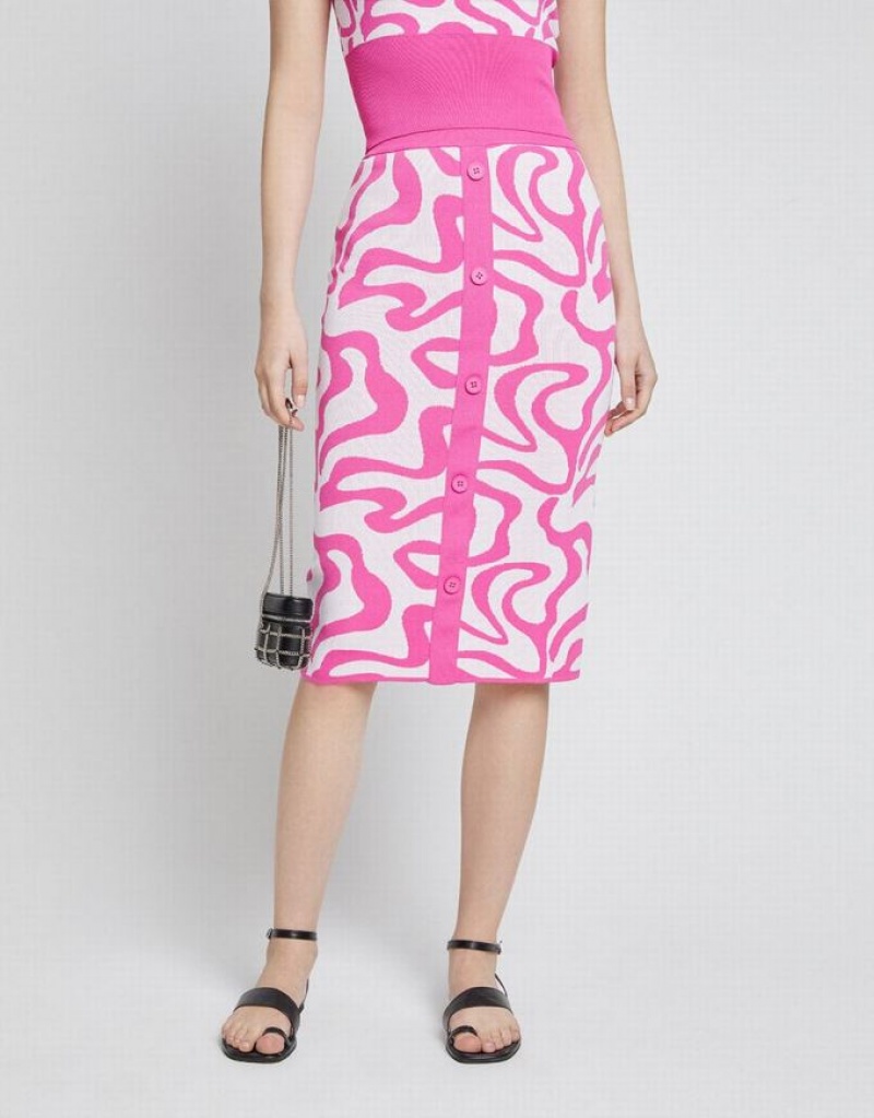 Pink Urban Revivo Swirl Knitted Midi Women's Skirts | 37485GXIF