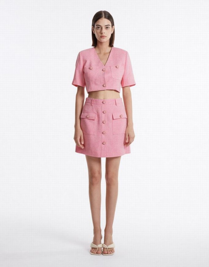 Pink Urban Revivo Textured With Buttons Women's Skirts | 87106VIUM