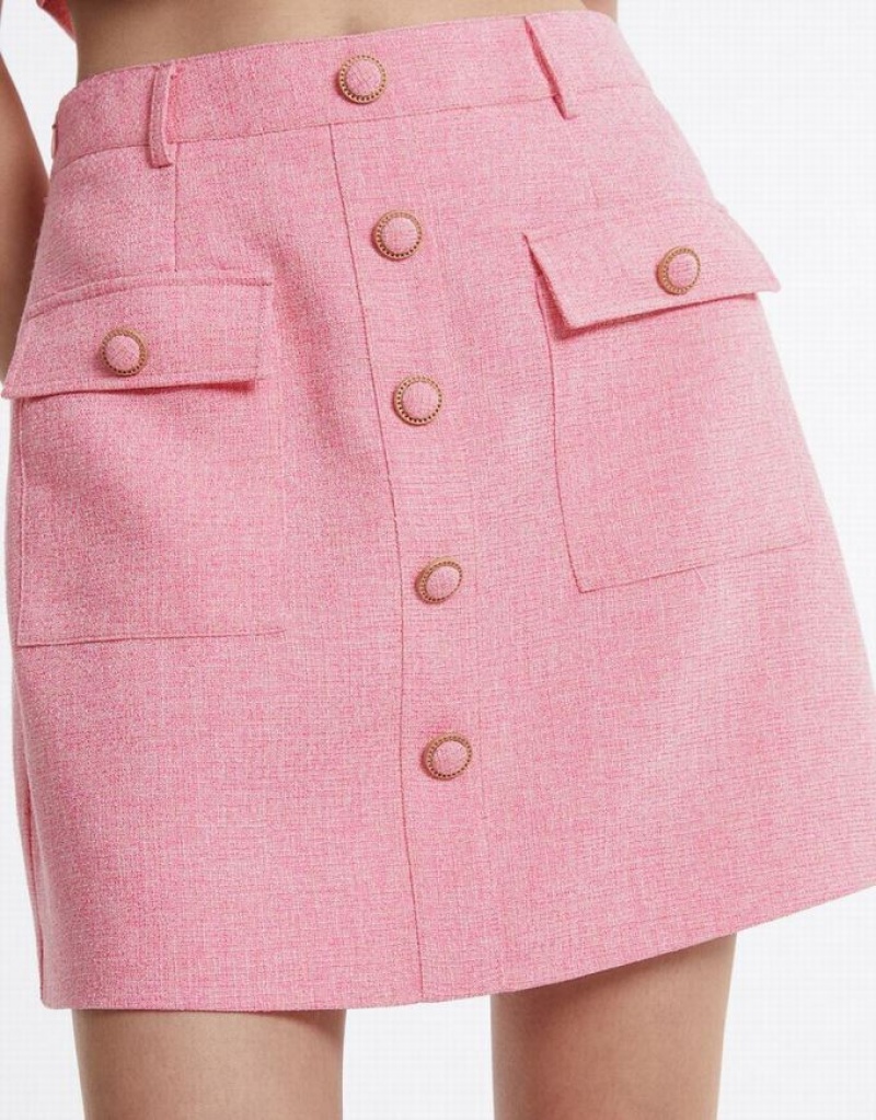 Pink Urban Revivo Textured With Buttons Women's Skirts | 87106VIUM