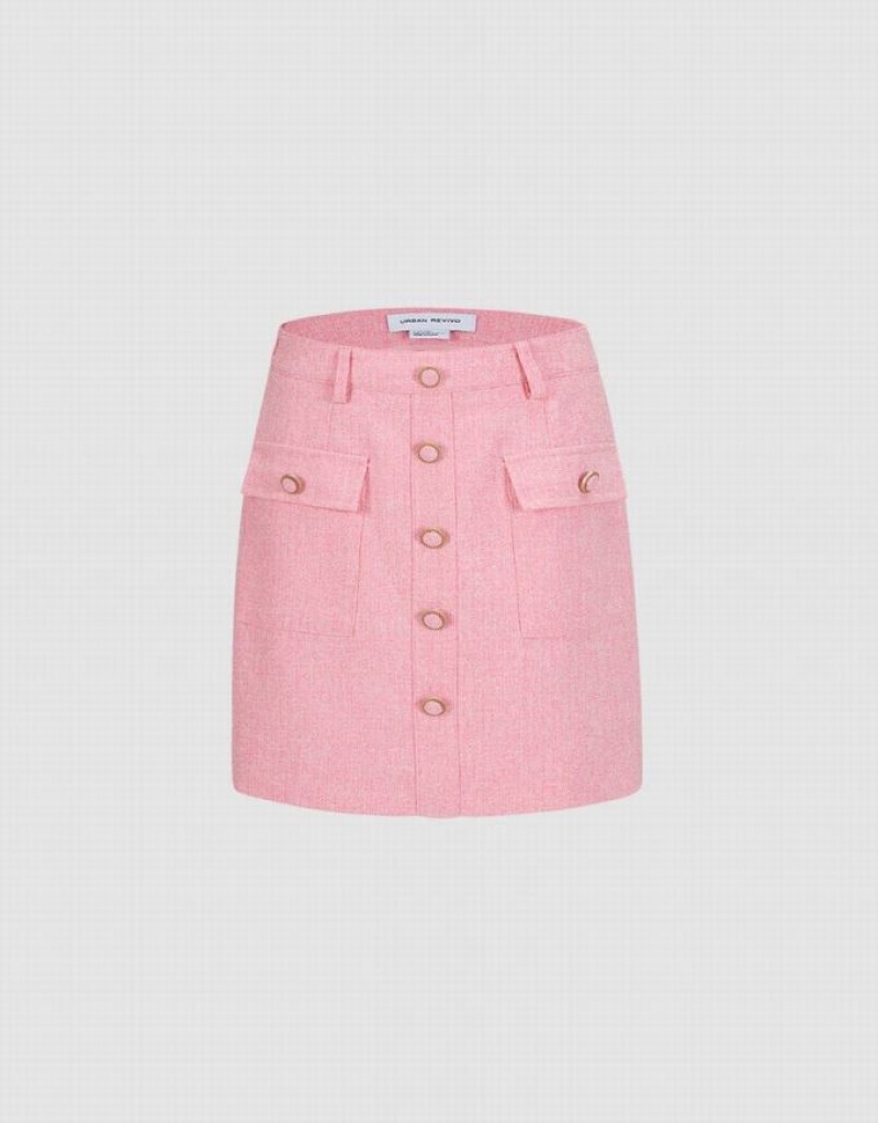 Pink Urban Revivo Textured With Buttons Women\'s Skirts | 87106VIUM