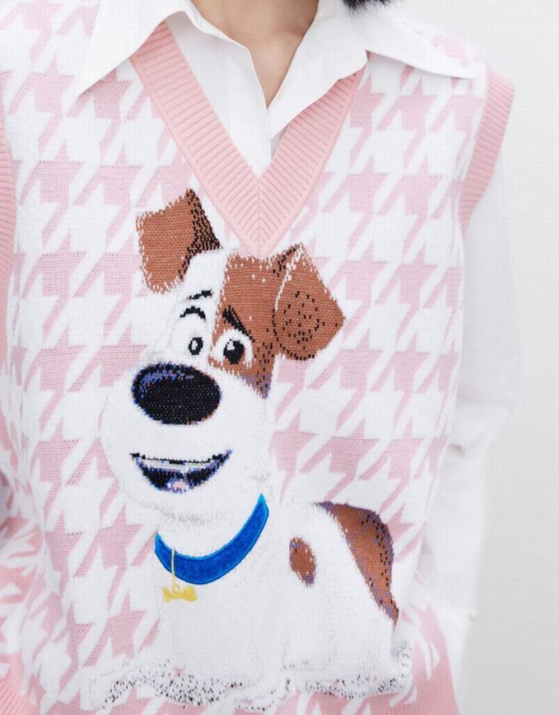 Pink Urban Revivo The Secret Life Of Pets Houndstooth Women's Sweater Vest | 50876VZRW