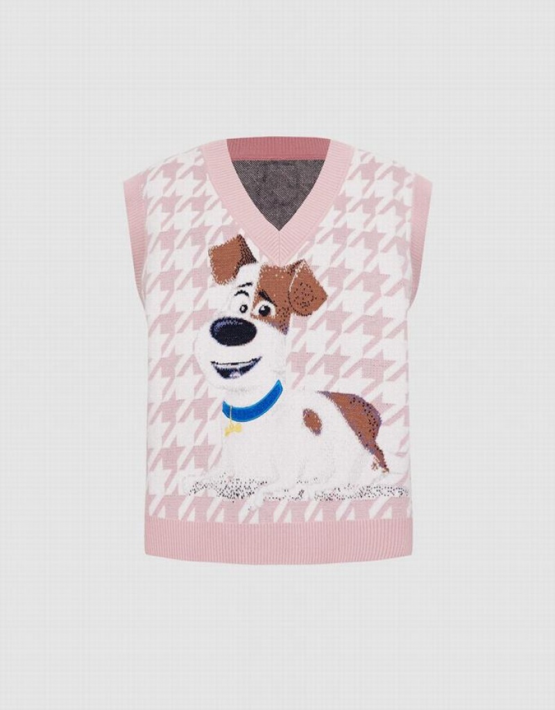 Pink Urban Revivo The Secret Life Of Pets Houndstooth Women\'s Sweater Vest | 50876VZRW