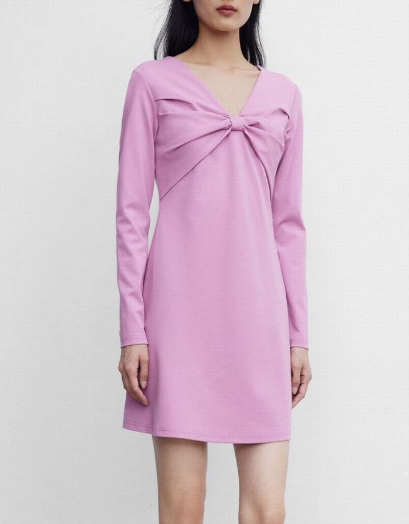 Pink Urban Revivo Tie Front Fitted Women's Casual Dress | 68317YBXG